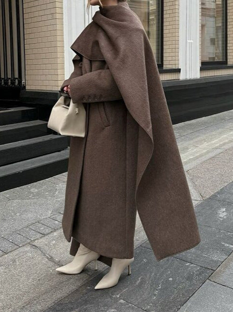 Scarf Collar Long Retro Coat for Women
