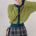 Color Block Knitted Cardigan Women's Loose Fit Open Front Sweater