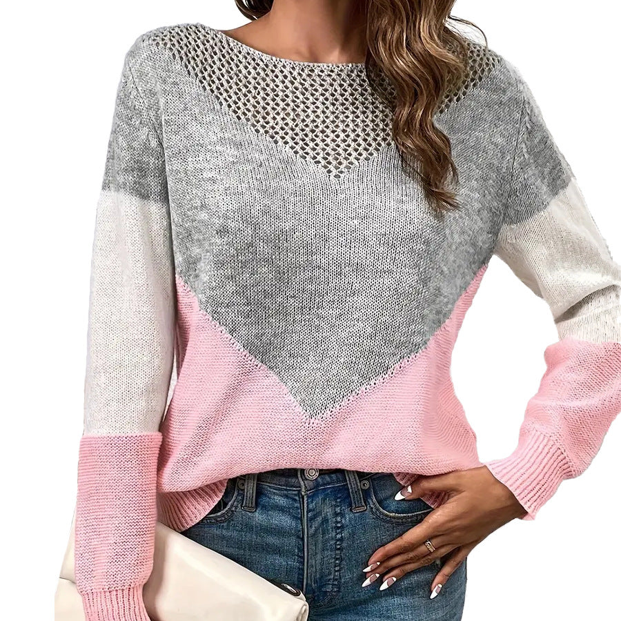 Color-Blocked Round Neck Pullover Sweater
