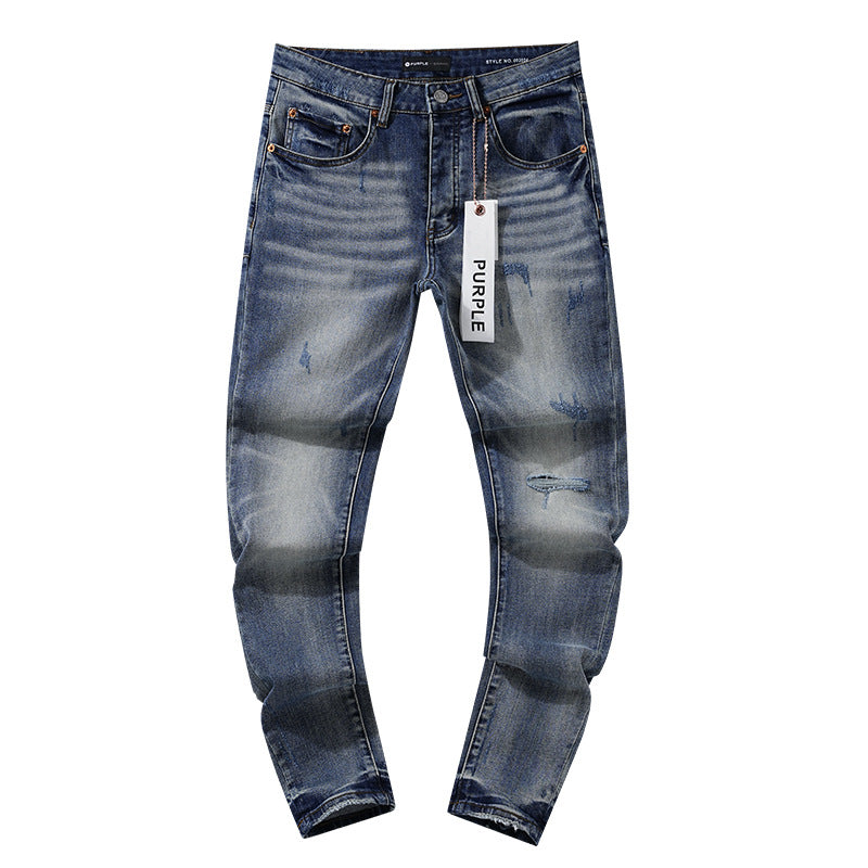 Hole-less straight-leg jeans