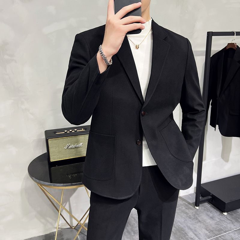 Men's Slim Fit Wool Blend Suit Two-Piece Set