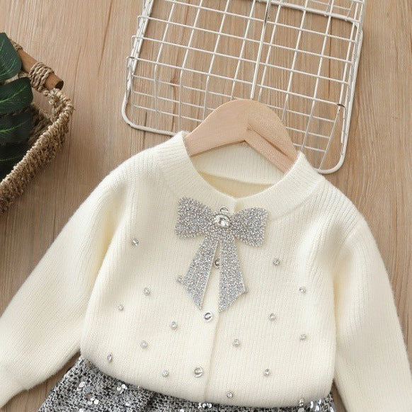 Girls' Knit Cardigan and Skirt