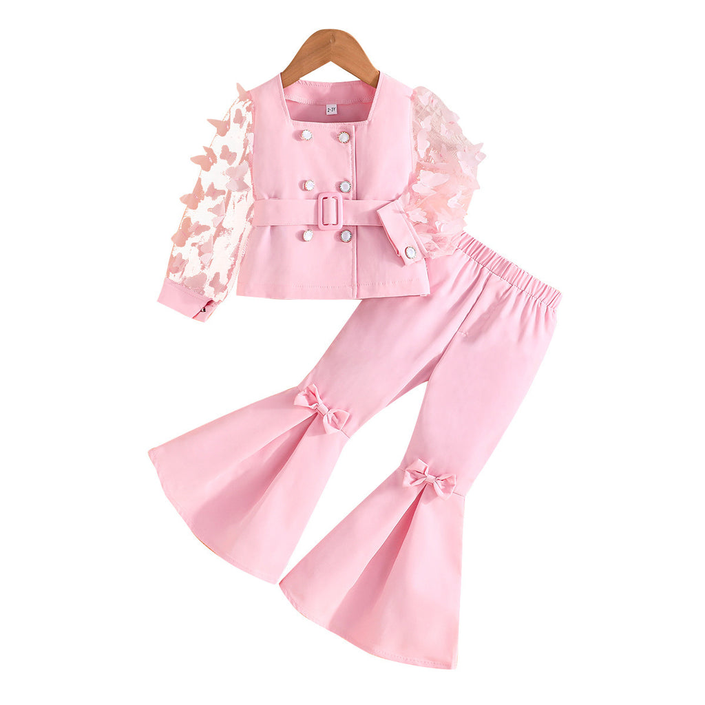 Girls' Mesh Jacket and Flared Pants Set