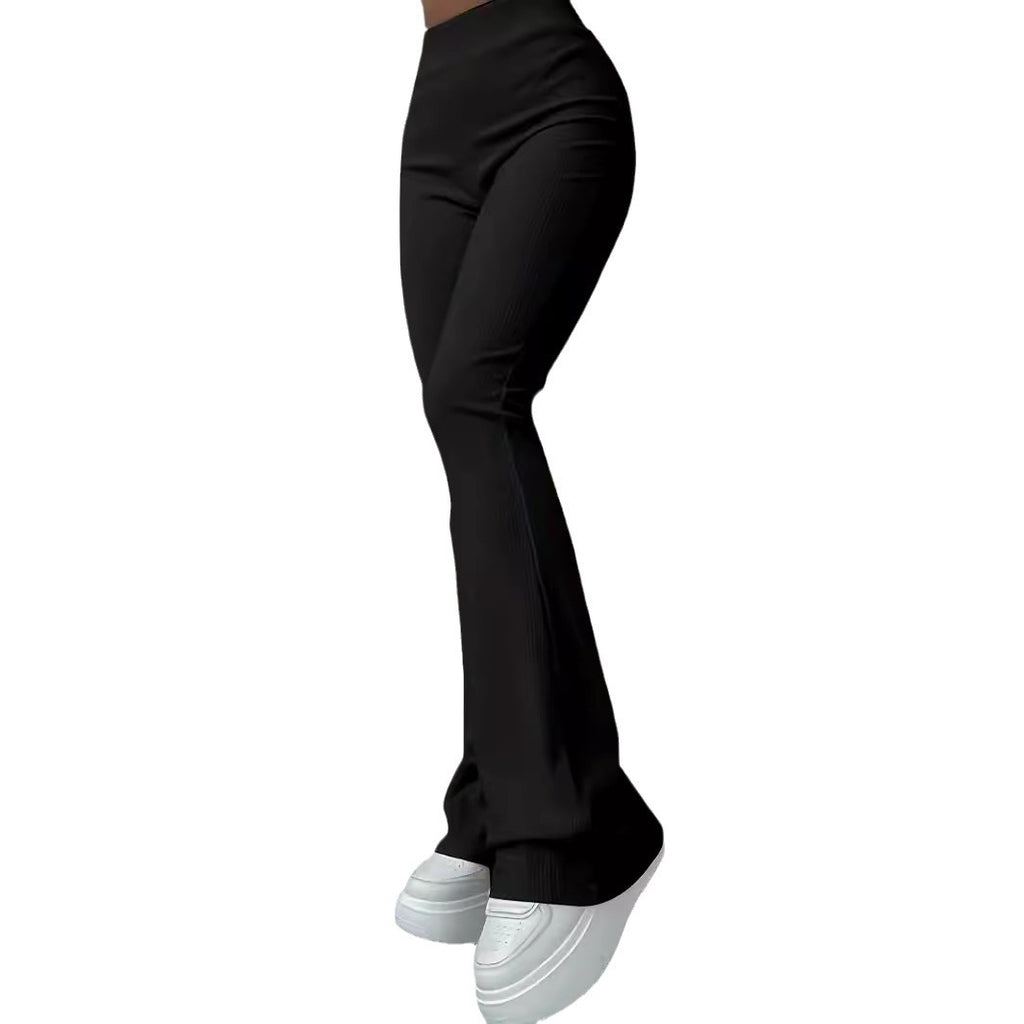 Solid color high waist fashion trousers