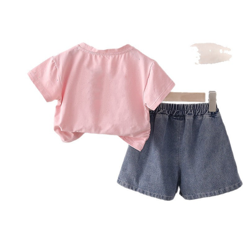 Girls' Short Sleeve Two-Piece Set with Bow