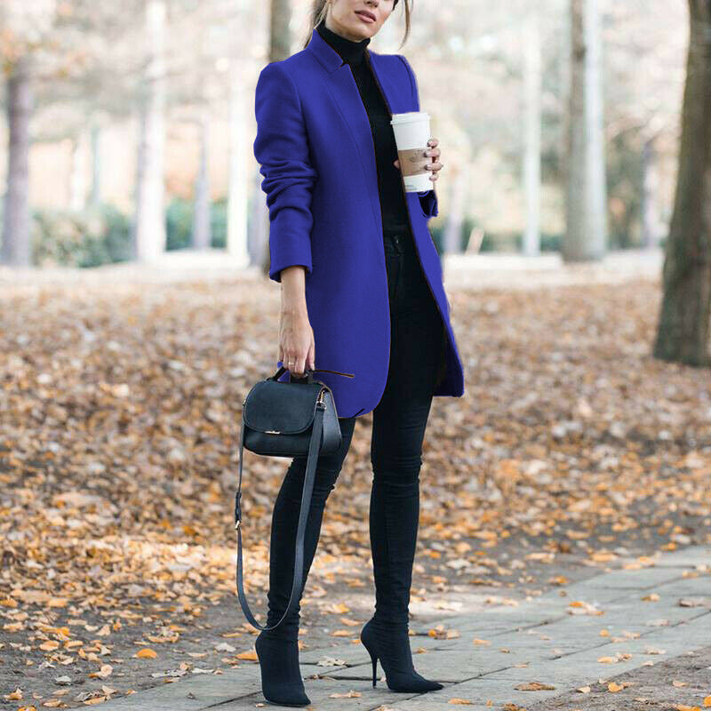 Solid color stand collar wool coat