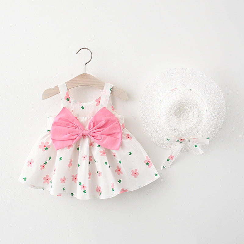 Girls' Summer Sleeveless Bow Dress with Hat