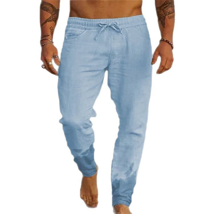 Men's Solid Color Drawstring Casual Trousers