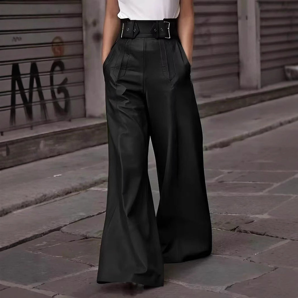 Flared High Waist PU Leather Pants