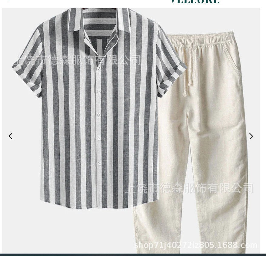 Casual Striped Shirt and Pants Set