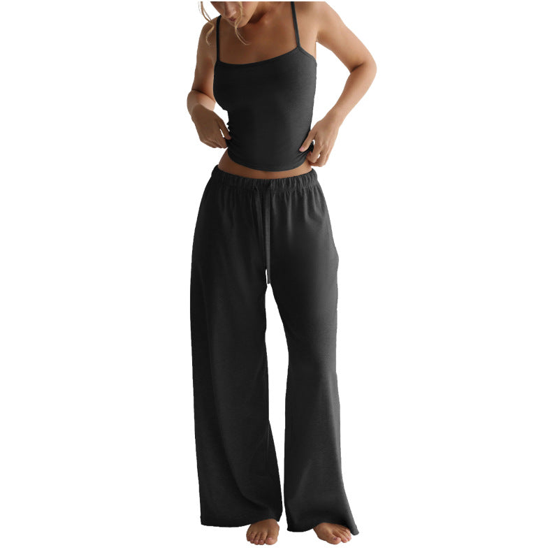Women's Vest Crop Top and Wide-Leg Pants