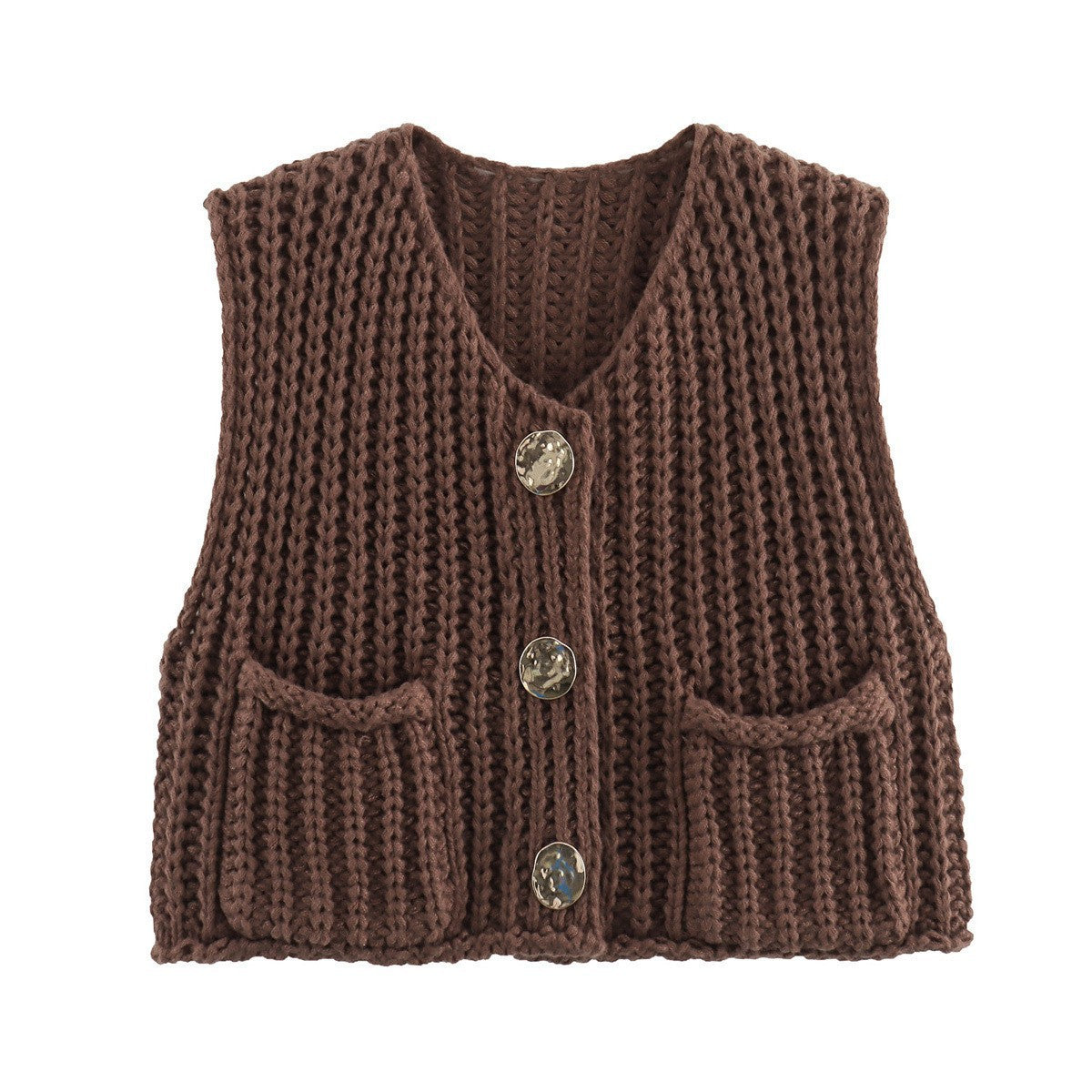 Short sleeve knitted cardigan without sleeves