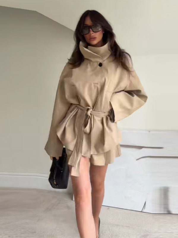 Sophisticated style belted cuff trench jacket