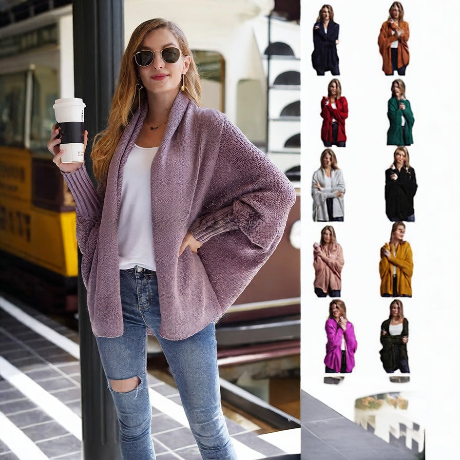 Long and oversized knitted cardigan in large size