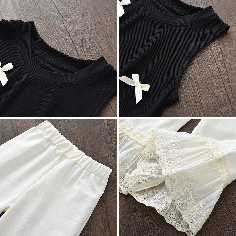 Girls' Bow Lace Sleeveless Vest Set