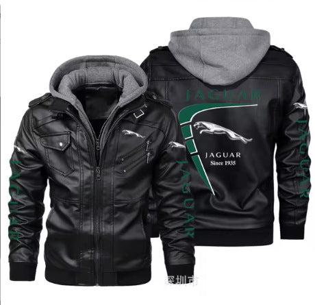Men's Windproof PU Leather Jacket with Fleece Lining