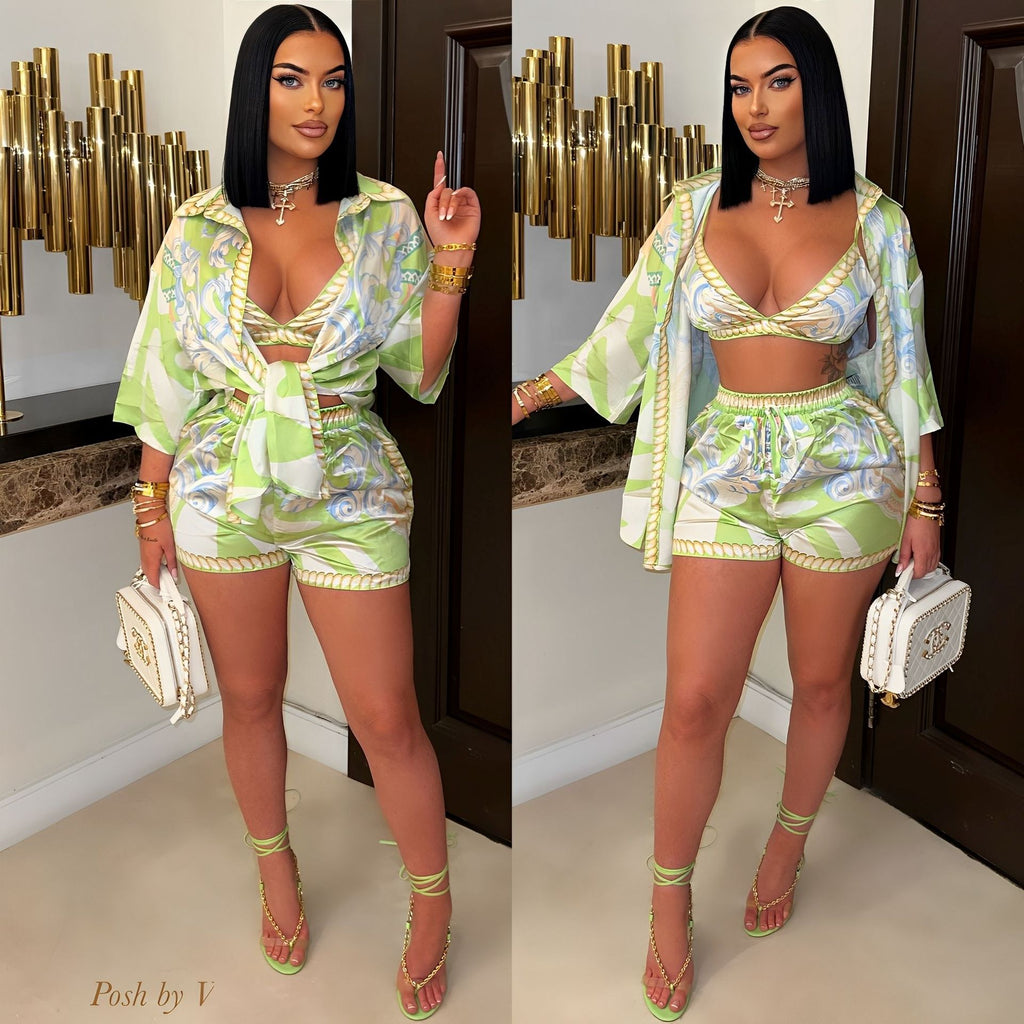 Women's Printed Beach Swimwear Three-piece Set