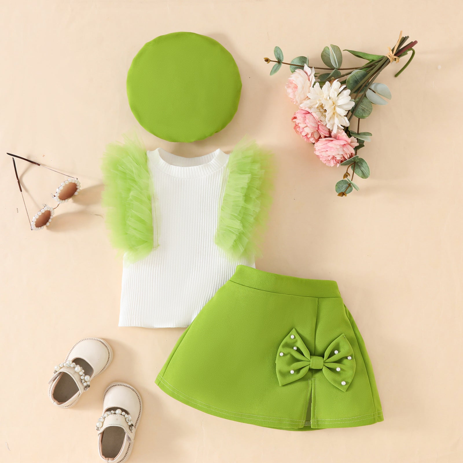 Toddler Girls' Sleeveless Bow Outfit Set
