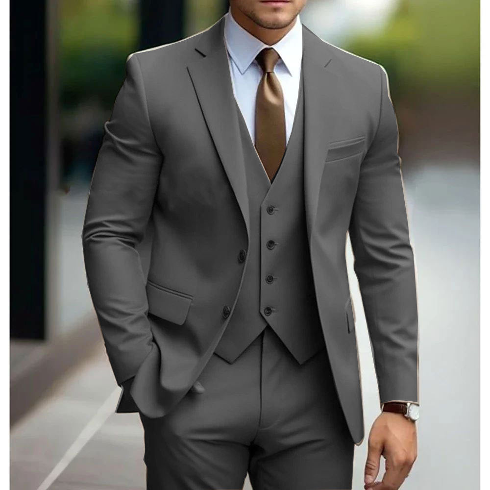 Men's Slim Fit Three-Piece Suit for Wedding and Business