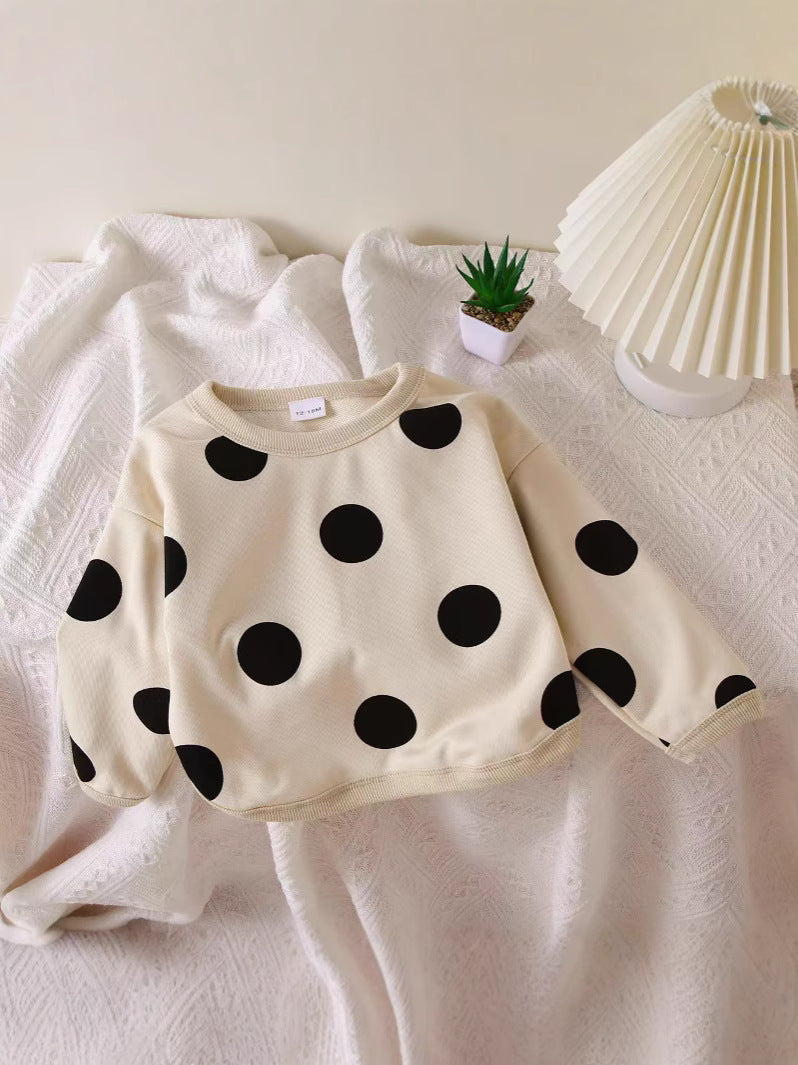 Retro-style fashionable children's round neck pullover top