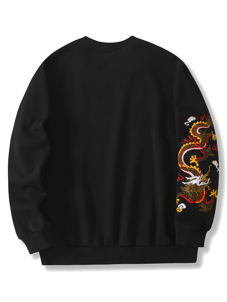 Chinese style embroidered dragon-patterned hoodie