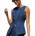 Sleeveless Waist High Waist Loose Denim Shorts Suit