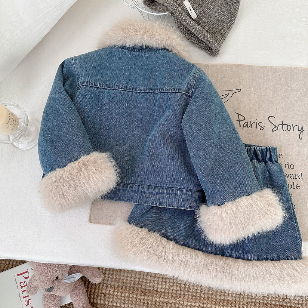 Girls' Winter Denim Jacket and Skirt