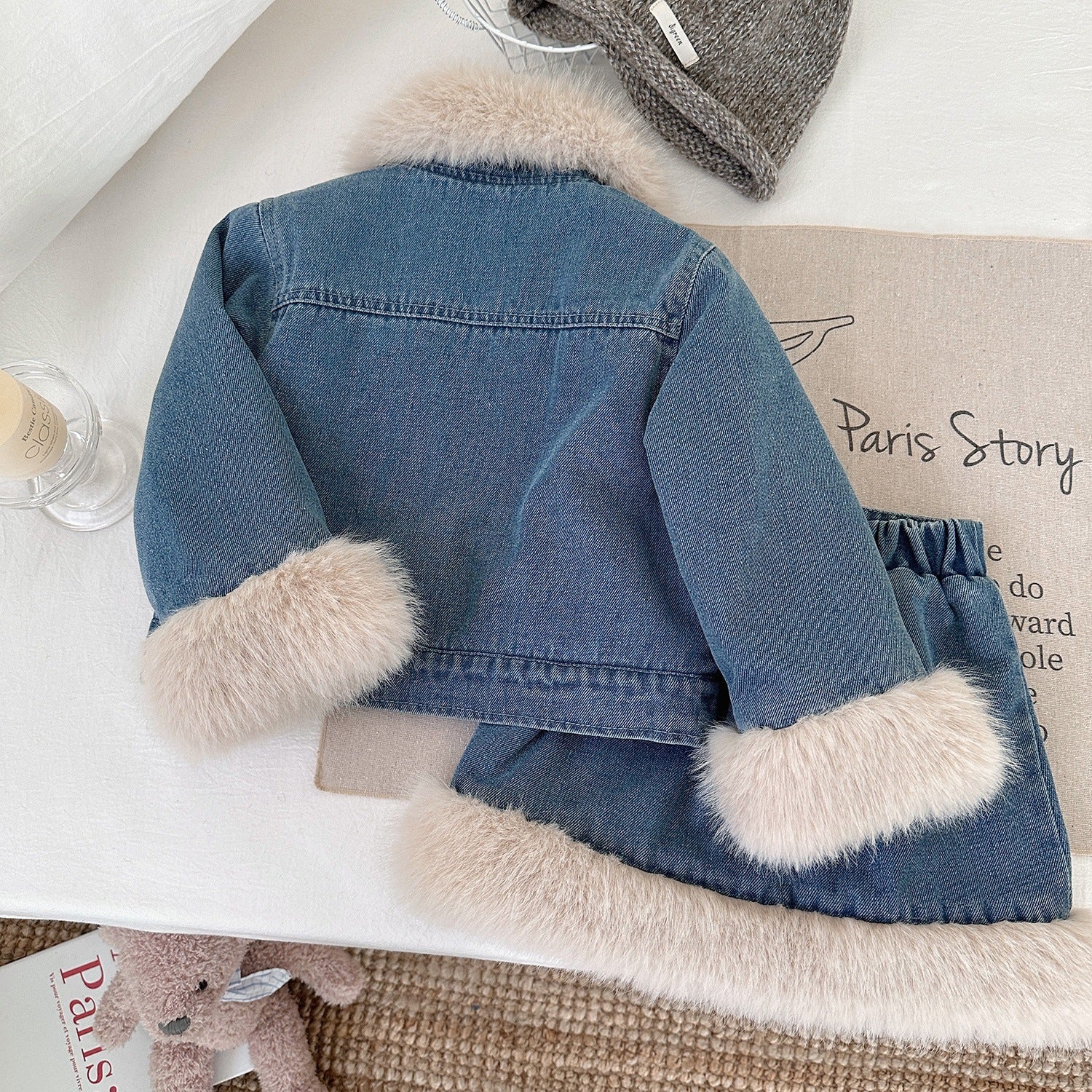 Girls' Winter Denim Jacket and Skirt