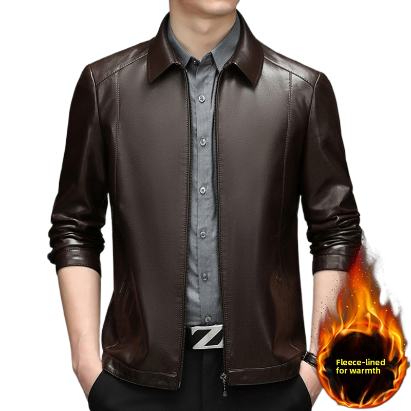 Fur-lined and thickened leather coat - Leather jacket