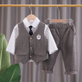 Boys' Autumn Plaid Cardigan Vest Trousers Set