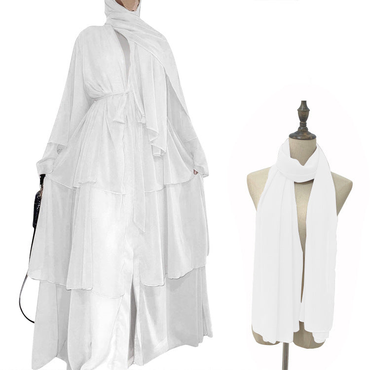 Stitching three-layer chiffon elegant cardigan dress robe