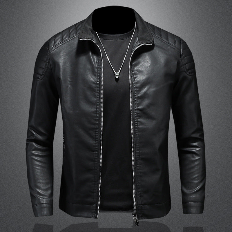 Vertical Collar PU Leather Jacket for Men