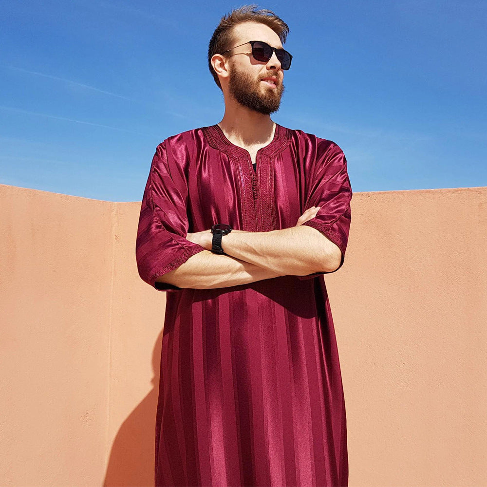 Middle Eastern Striped Embroidered Robe