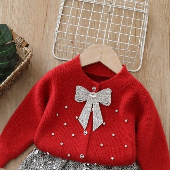 Girls' Knit Cardigan and Skirt