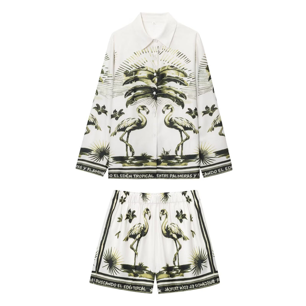 Fashion Women's Printed Shirt and Casual Shorts Set