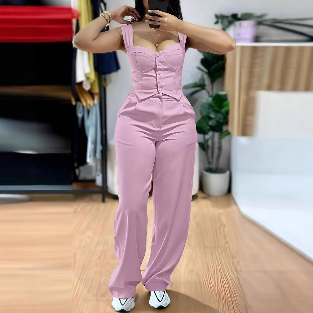 Thong tight-fitting tank top plus wide-leg pants set