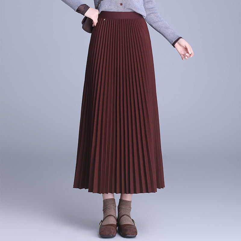Draped Wool Pleated Midi Skirt