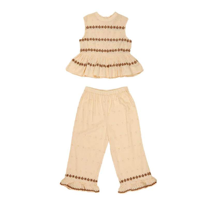 Girls' Summer Two-Piece Outfit with Floral Design
