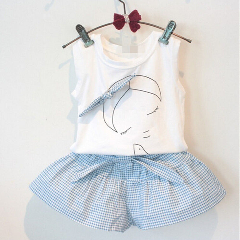 Girls' Sleeveless Top and Plaid Skirt