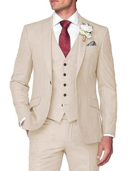 Men's Three-Piece Slim Fit Suit for Business and Wedding