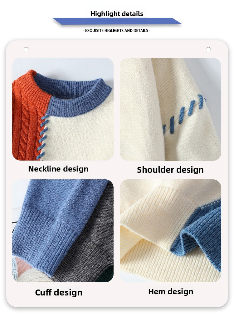 Color Blocked Loose Fit Knit Sweater for Men
