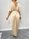 Fitted waist slit long dress