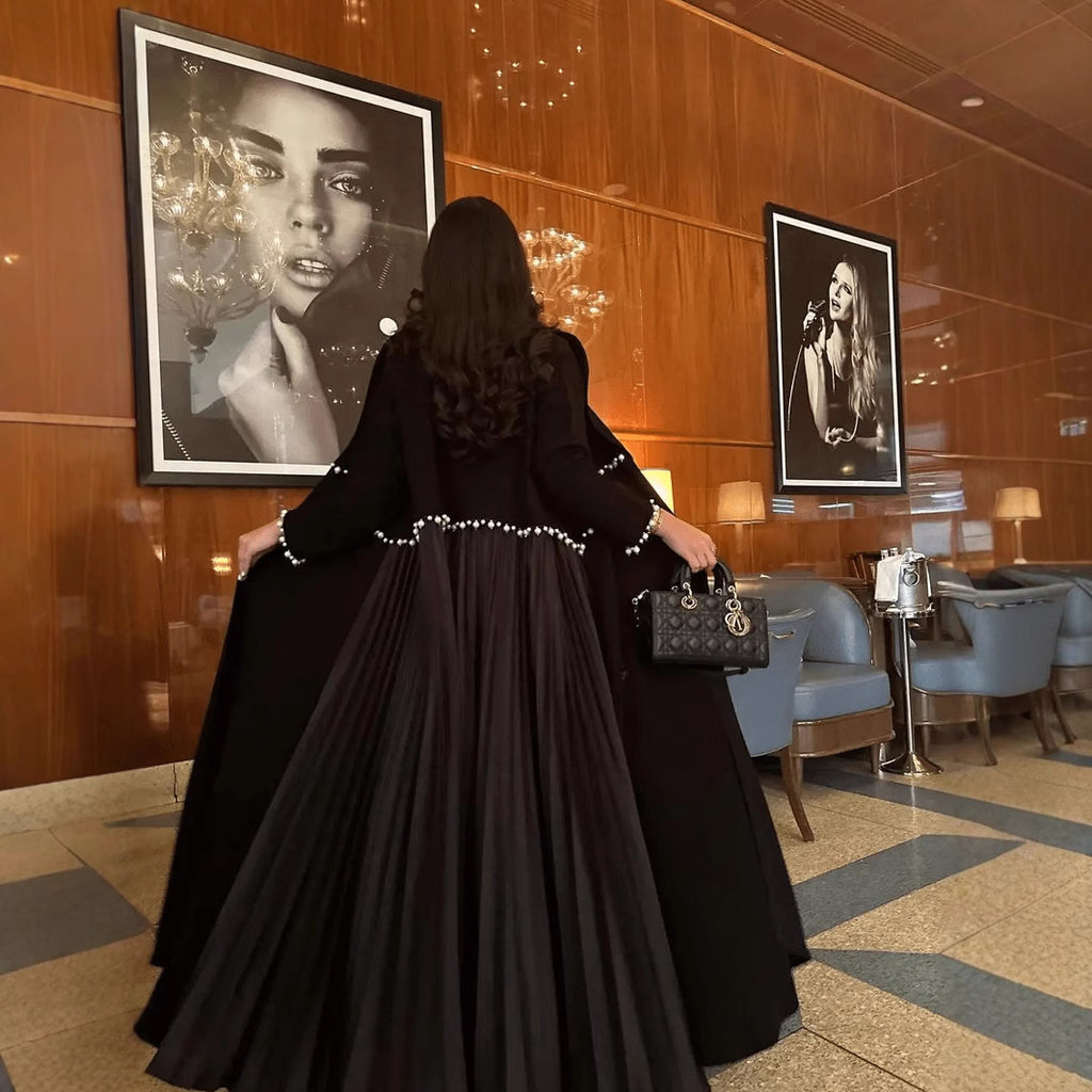 Black long robe with bead decorations and cardigan