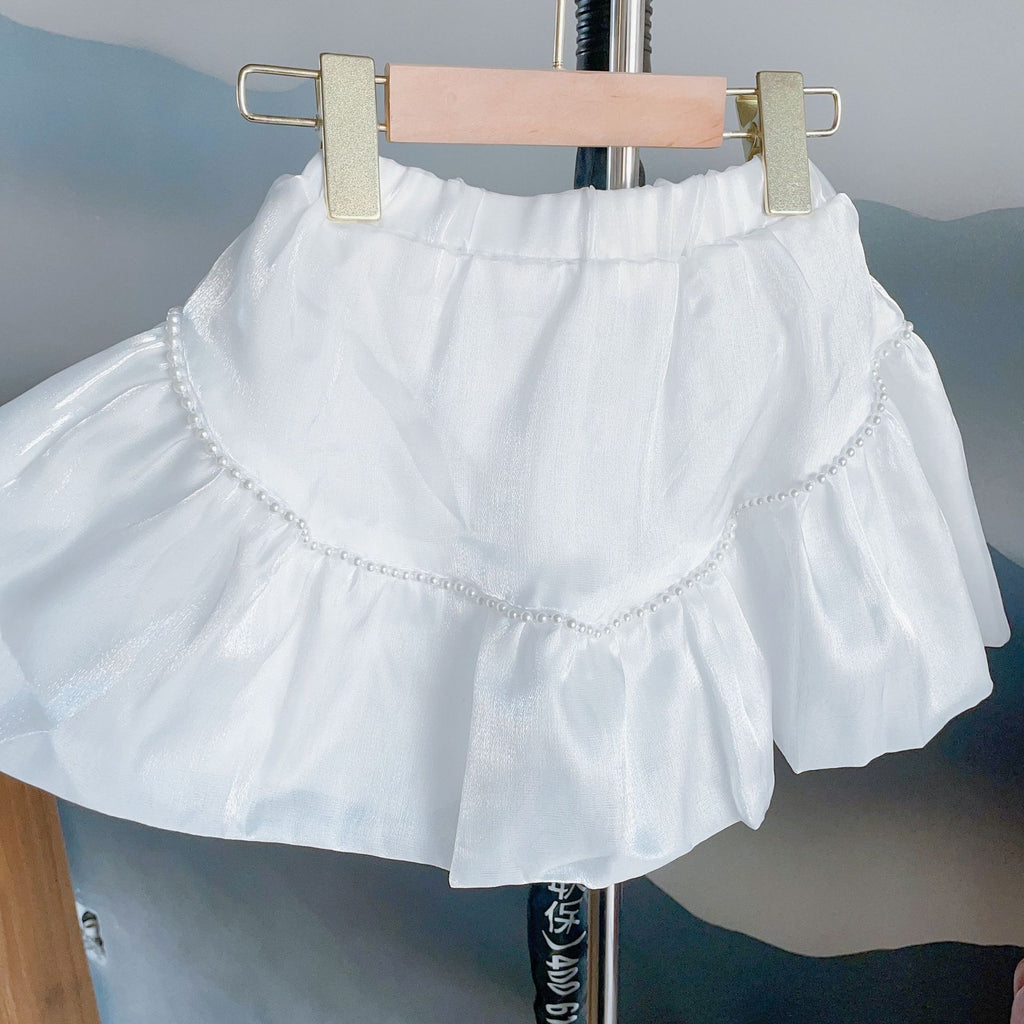 Girls Pearl Trimmed Short Sleeve Culotte Set