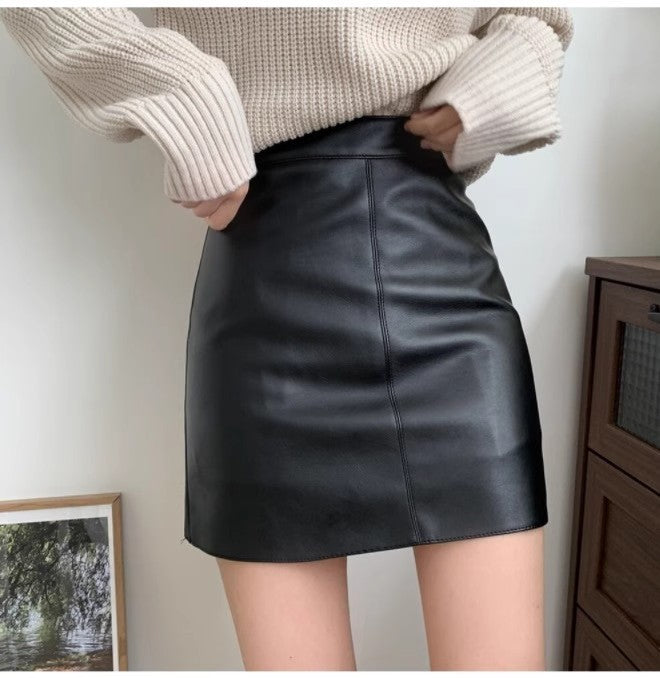 High Waist PU Leather A-Line Skirt