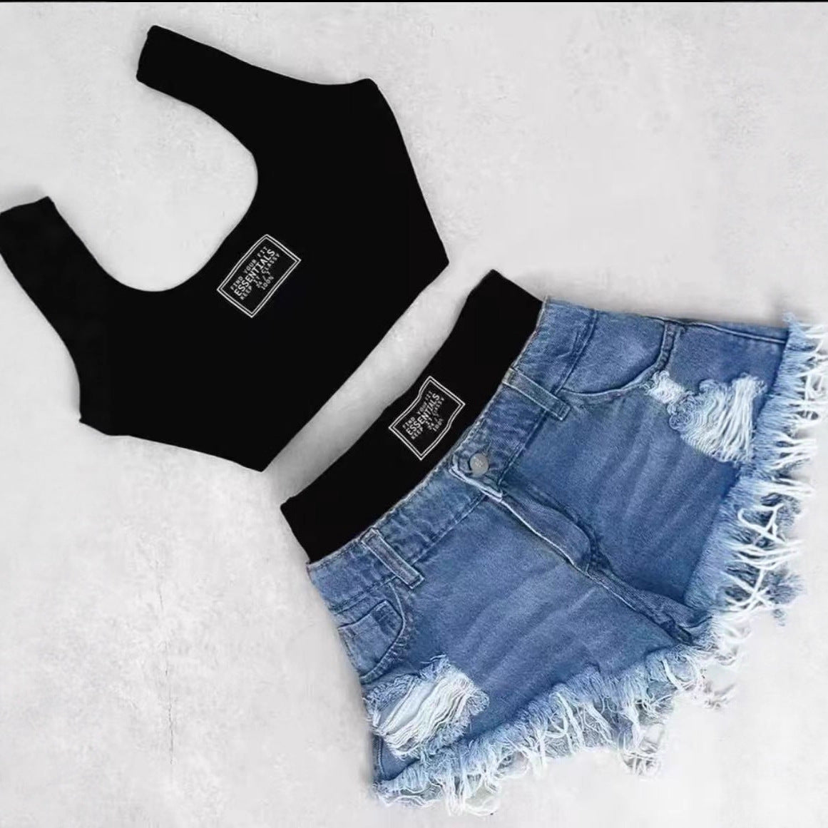 Slim Fit Denim Shorts and Top