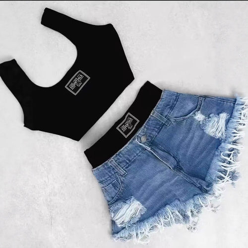 Slim Fit Denim Shorts and Top