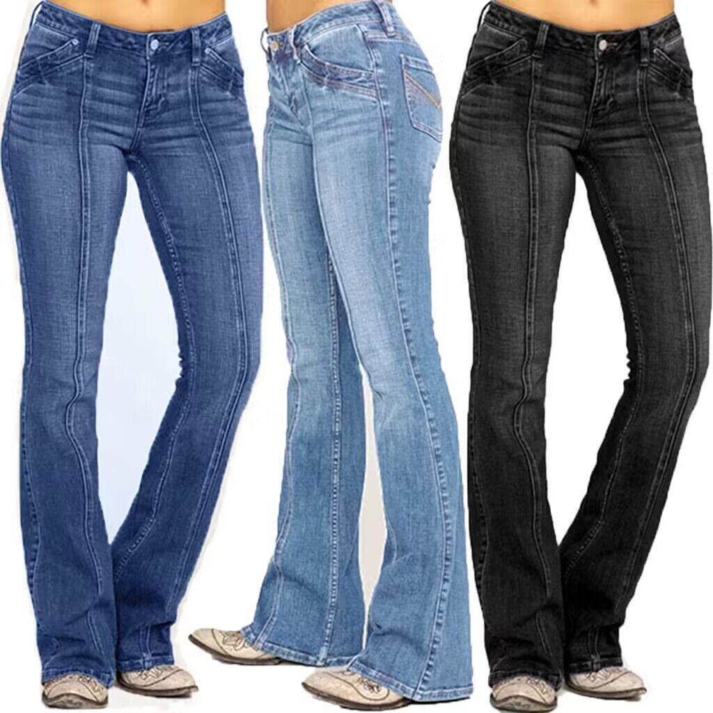 Women's Low Waist Flared Denim Jeans