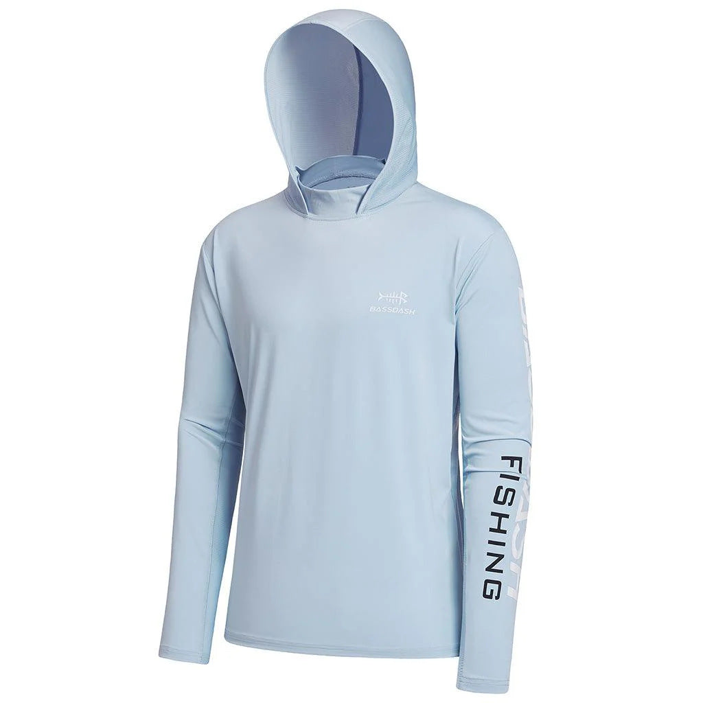 Men's long-sleeved hooded fishing shirt with UV protection