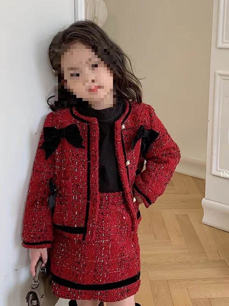 Red Jacket and Skirt Set for Girls